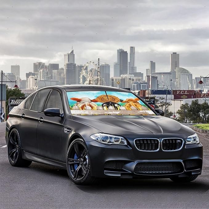 CHILL·TEK Funny Animal Car Windshield Sun Shade Umbrella, Funny Cows Car Sun Shade Umbrella, Block UV Rays Heat Foldable Windshield Umbrella Sun Visor Protector - Keep Vehicle Cool for Cars SUV