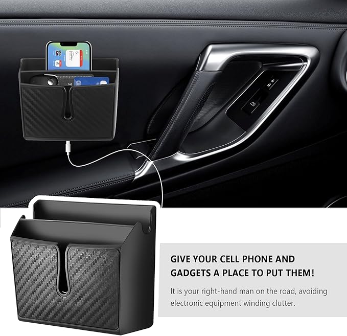 OFBAND Multifunctional Car Organizer and Storage with Sticky, Universal Car Accessory Storage Box for Phones, Cards, Keys (Carbon Fibre)