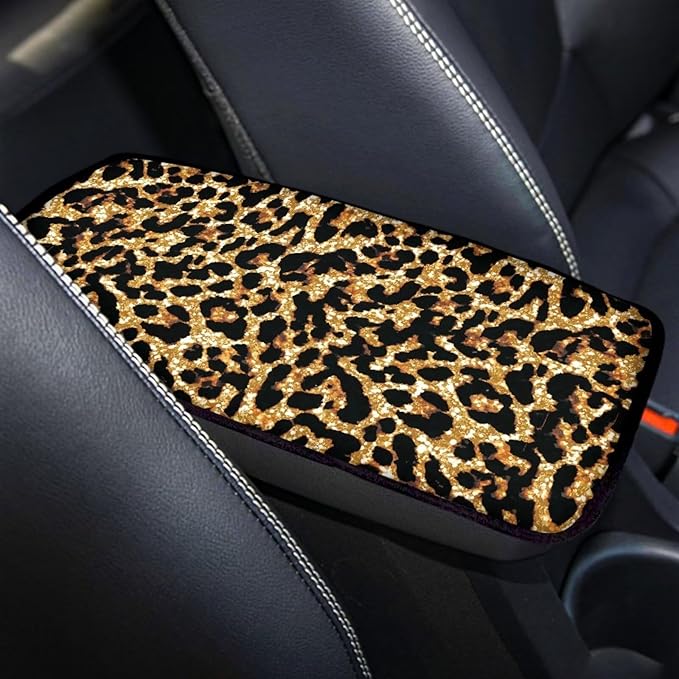 Dreaweet Cheetah Print Car Accessories Car Center Console Cover Universal Car Armrest Cover Pad Soft Comfortable Center Console Cover Replacement