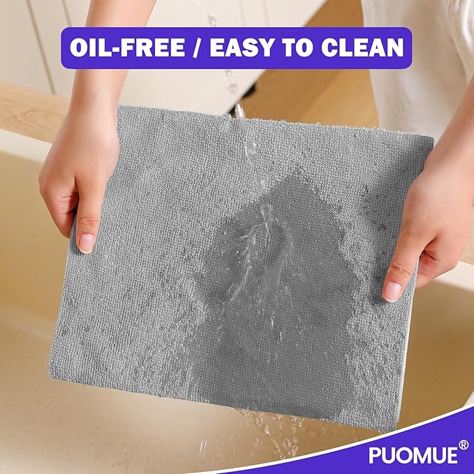 Puomue 55 Pack Microfiber Cleaning Cloth Roll, Tear Away Reusable Towels, 11" X 9", Ultra Absorbent & Lint Free Microfiber Cloth for Cleaning Cars, Kitchen, Window, Home and Shop, Grey