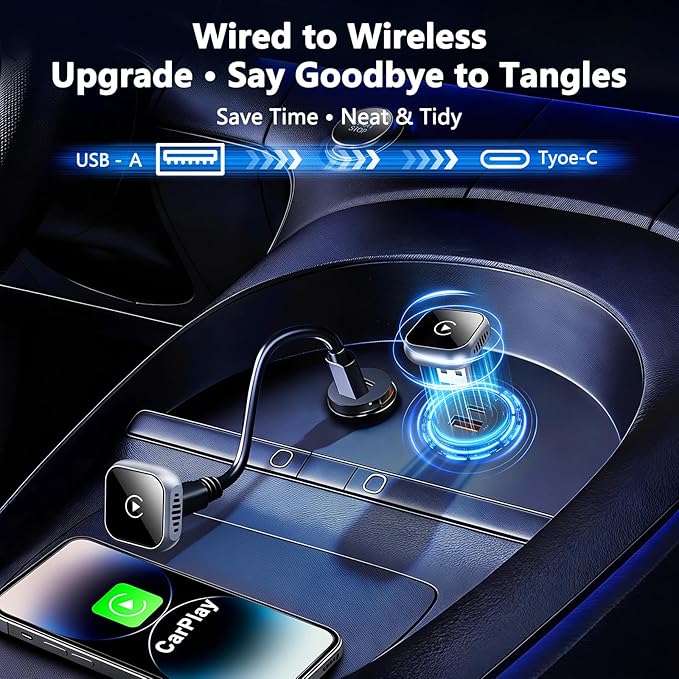2025 Upgraded Wireless CarPlay Adapter for iPhone | Ultra-Mini Metal, Convert Wired to Wireless, Bluetooth 5.3 Fast Stable Connection, Plug & Play, 800+ Factory CarPlay Wired Cars, iOS 10+