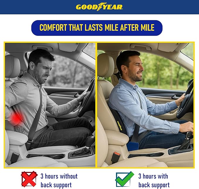 Goodyear Lumbar Support Pillow for Office Chair and Car Seat - Memory Foam Lumbar Pillow & Back Brace Support Posture Corrector, Lower Back Pain Relief