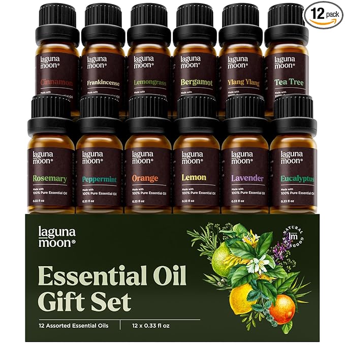 Lagunamoon Essential Oils Set - 12 Piece Premium Grade Home Essentials Oils - for Diffusers, Fragrance, Scents for Candle Making - Natural Aromatherapy Oils for Cars & Home Products, Room Sprays