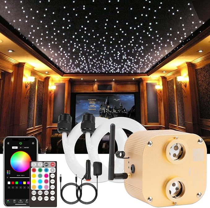 CHINLY Starlight Headliner Kit Twinkle 800pcs 13.1ft 0.03in 20w Fiber Optic Lights kit, Music Mode Bluetooth APP Control Remote, RGBW Star roof Lights for Star Headliner/Home Theater/Pool Ceiling