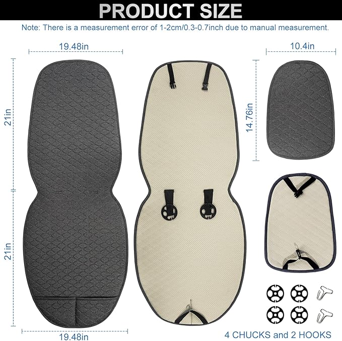Linen Car Seat Covers for Cars, Front Car Seat Cover Protectors with Storage Bags, Anti-Slip & Soft Automotive Seat Cushion Universal Fit for Most Sedan, SUVs, Vehicles (Deep Grey)