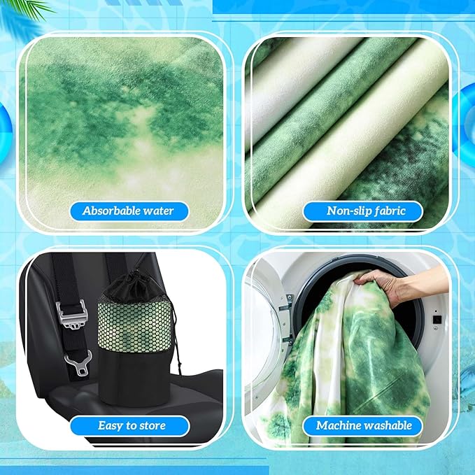 2 Pack Car Seat Towel Covers with Storage Bag 63 x 32 Inch Athletic Running Towel Seat Sweat Washable Non Slip Cover Gift for Car Outdoor Sport Activities (Green Tie Dye)