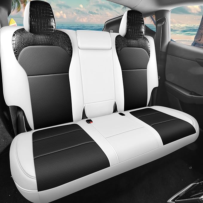 for Tesla Model Y 2025 2026 Seat Cover Full Set Black and White Nappa Leather Seat Cover (Crocodile Black+White 25-26)