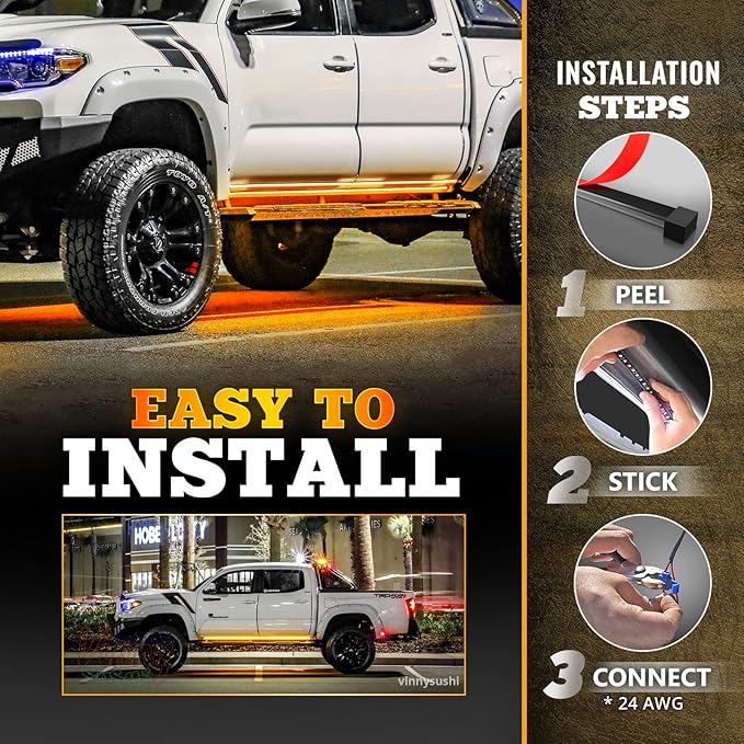 OPT7 Sidekick 78" Running Board Lights 2PCS LED Strips w/Sequential Amber Turn Signal Side Marker, DRL, White Courtesy Light for Extended Crew Cab Pickup - Truck Decorations