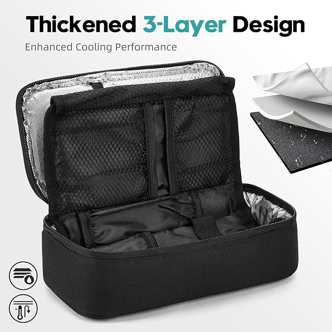 ALLCAMP Insulin Cooler Travel Case for Diabetic Organize Medication with 4 Ice Packs Black(9X 4.72x 3.14 inches)