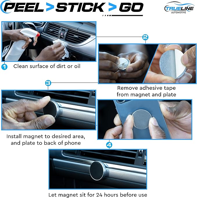 TRUE LINE Automotive Phone Mount - Magnet Mount for Car, Magnetic Phone Holder with Silicone Pad (Silver)