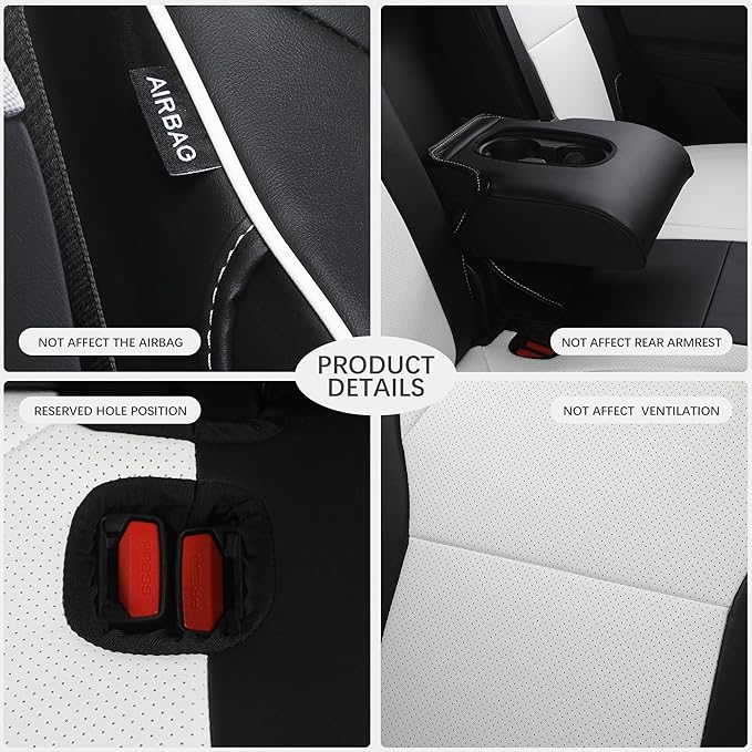 Custom Fit Seat Covers for 2025 2026 Tesla Model Y Juniper (5-Seater) - Ventilated Seats & Rear Screen Compatible - Nappa Leather Full Set Car Seat Protectors (Black+ White, Model Y 2025)