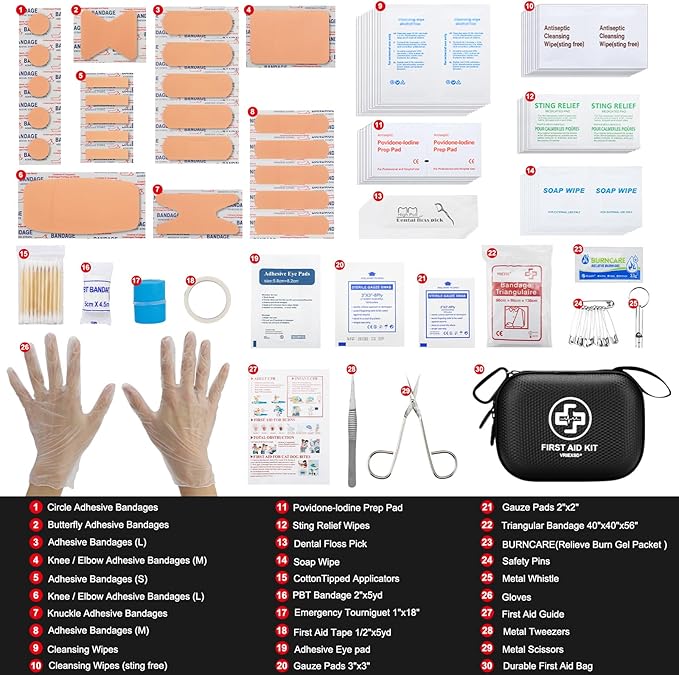 Mini First Aid Kit - 150 Piece Small Waterproof Hard Shell Medical Kit for Home, Car, Travel, Camping, Truck, Hiking, Sports, Office, Vehicle & Outdoor Emergencies (Black)