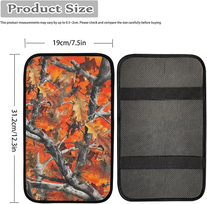 Dreaweet Orange Branch Camo Car Accessories Center Console Cover Soft Anti-Scratch Arm Rest Cover for SUV Sedan Vehicle Universal Armrest Cover Center Console Cushion Pad