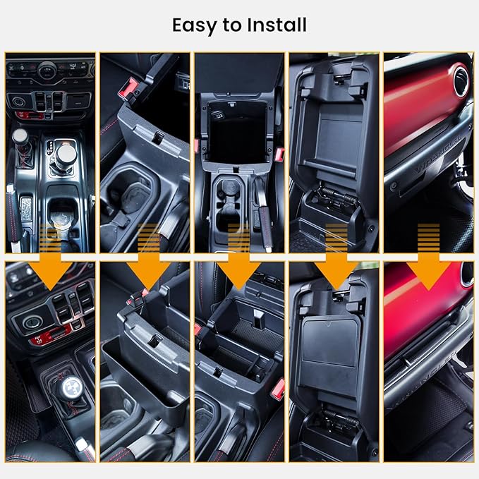 BANKKY 5PCS Center Console Organizer for 2018-2023 Jeep Wrangler JL JLU and Gladiator JT Accessories, Gear Shift Tray, Hanging Storage Box, Armrest Hidden Box, Passenger Side Grab Bar Tray, Not for JK