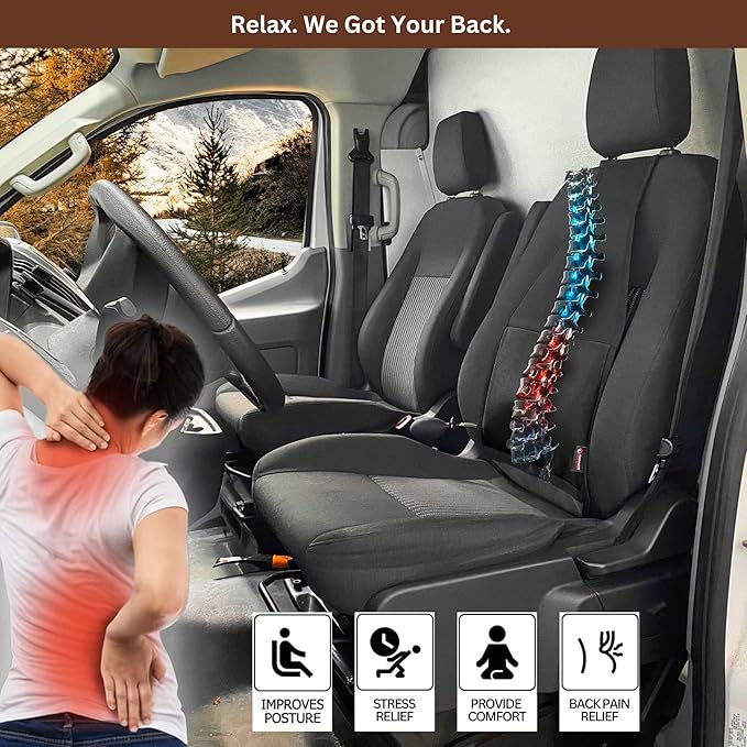 4-Way Adjustable Lumbar Support Pillow for Car, Mid/Lower Back Support Cushion for Car Seat, Back Pain Relief Lumbar Pillow, Black