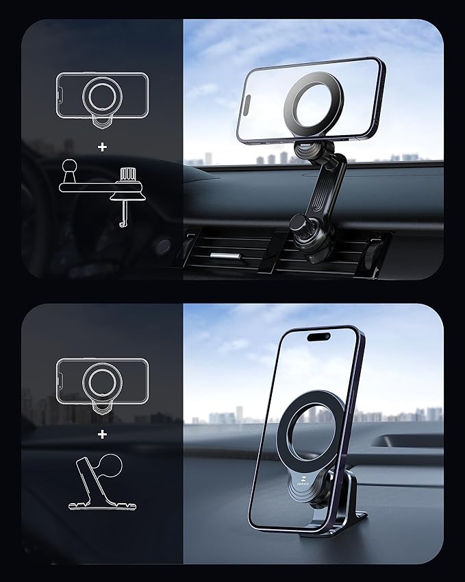 ZEEHOO Compatible with MagSafe Car Mount, Magnetic Phone Holder for Car [12 Strongest Magnets], Magnetic Car Vent Phone Mount [Non-Blocking&360 Rotation] for iPhone 15 14 13 12 Pro Max Mini