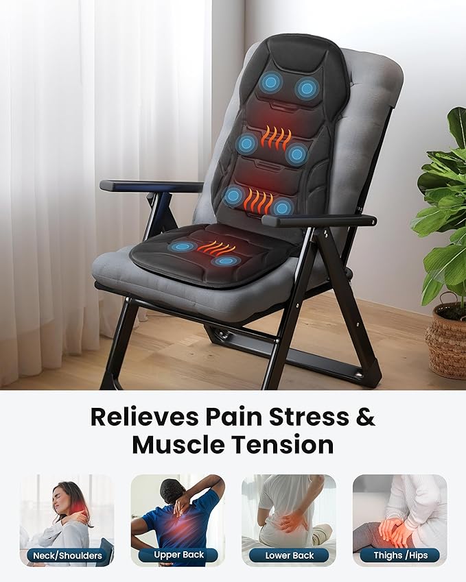 COMFIER Massage Chair Pad, Back Massager with Heat for Back Pain Relief, Chair Massage Mat with 5 Vibration Mode & 8 Massage Motors,Chair Massager for Office Home Recliner,Gifts for Mom Dad