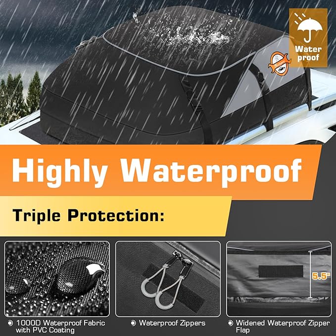 Sailnovo Car Rooftop Cargo Carrier Roof Bag 20 Cubic Feet Waterproof Car Top Carrier, Fits Most Vehicle with/Without Rack, Include Anti-Slip Mat,6 Reinforced Straps,6 Door Hooks