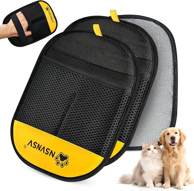Pet Hair Removal Gloves, Ease of Removal Electrostatic Cat Dog Hair Remover Glove, Reusable Magic Brush Pet Hair Remover Tool for Clothing, Carpet, Sofa Gaps, Car Seat, Yellow, 2PCS