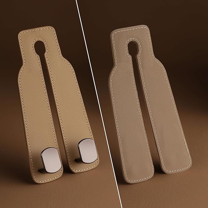 Genuine Leather Car Purse Hook - Flexible Car Seat Back Storage Hook for Purses and Bags, Universal Headrest Hooks for Car, Upgraded Car Purse Holder Hanger for Head Rest (Beige-1 Pack)