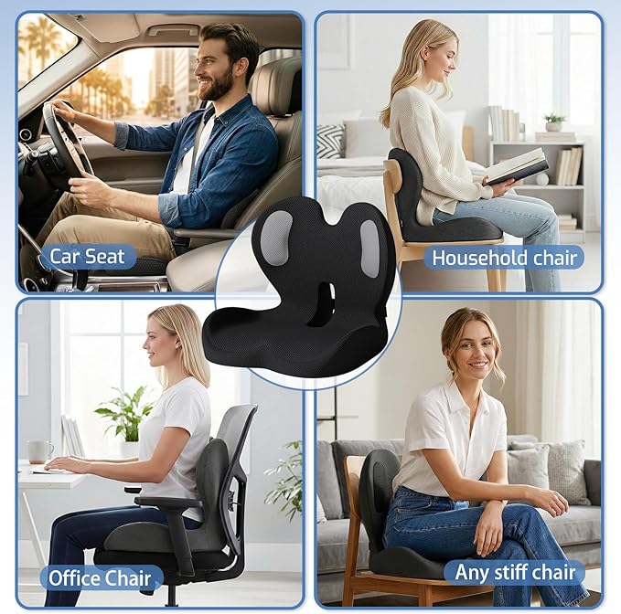 Seat Cushion,Memory Foam Chair Cushion for Office and Car,Ergonomic Coccyx Seat Cushion for Tailbone,Sciatic Nerve,Back Pressure Relief,Lumbar Support Pilow for Office,Car,Truck,Desk Chair