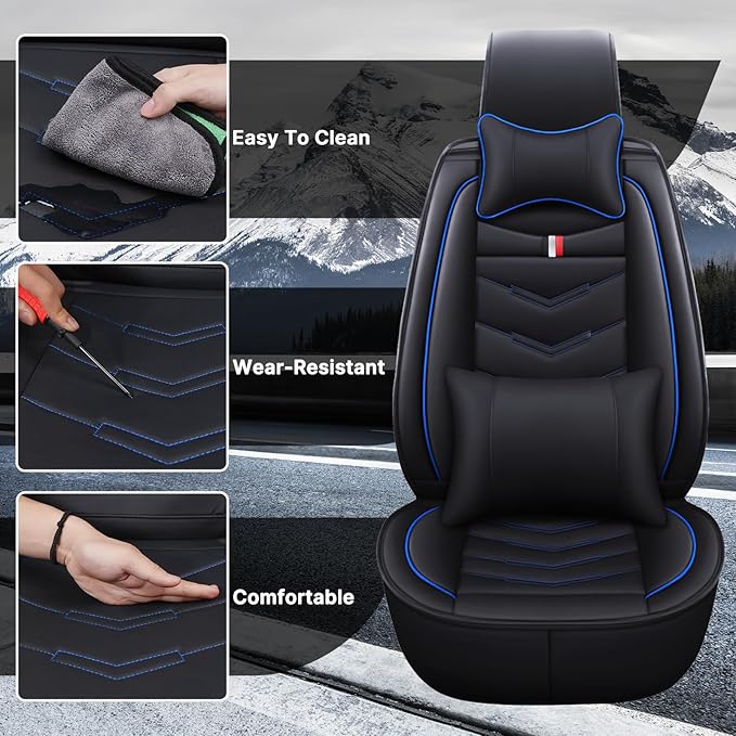Car Seat Cover 8 Seats for Hyundai Palisade 2020-2025, Durable Wear Resistant Waterproof Sport Seat Cover, Breathable No Odor Premium Leather Vehicle Seat Covers.(Luxury,Black Blue)