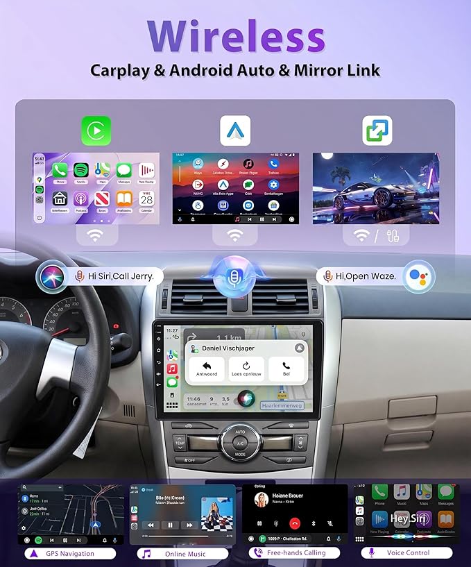 Rimoody 4G+64G Android 15 Car Stereo Radio for Toyota Corolla 2009-2013, Wireless Carplay Andorid auto Mirror Link 9'' INCELL Touchscreen GPS WiFi Bluetooth 5.0 FM/RDS EQ-32 SWC Backup Camera