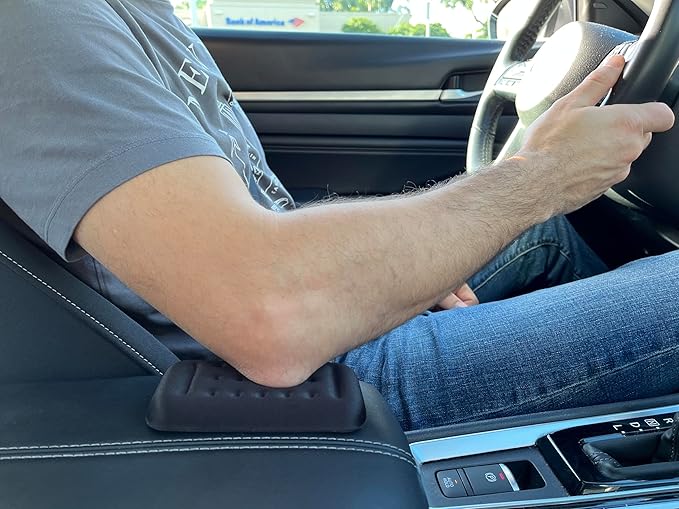 Elbow Rest Pads for Car, 2-Pack Memory Foam Armrest Cushions (5.1 x 2.6 in) for Door Armrest & Center Console, Slim Profile, High-Density Memory Foam, Non-Slip, Includes 4 Adhesive Hook & Loop Strips