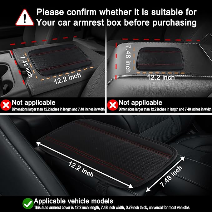 Amiss Car Center Console Pad, Universal Waterproof Car Armrest Seat Box Cover, PU Leather Auto Armrest Cover Protector，Vehicle Interior Accessories fits SUV/Truck/Car (Black-Red)