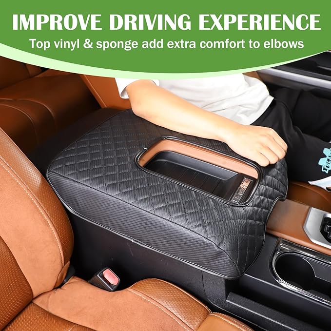 LLKUANG Car Center Console Armrest Cover Pad Fit for Toyota Tundra 2007-2021 Waterproof Leather Seat Armrest Box Cushion Pad Protector (Carbon Fiber Texture)