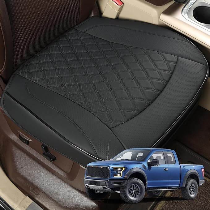 GIANT PANDA Bottom Seat Cover for Trucks&SUV, Front PU Leather Driver Seat Protector Fit for Chevy,Ram,Toyota,GMC,Ford F150 F-Series (2PCS-Black)