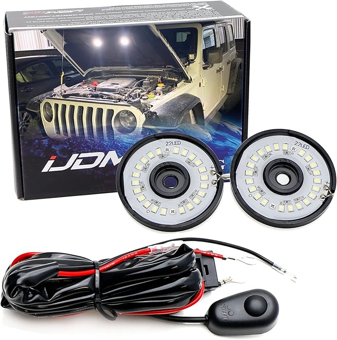 iJDMTOY 22-Diode 2-1/4-Inch LED Circle Under Hood, Truck Bed, Cargo Area Illumination Lighting Kit w/Relay On/Off Switch, Universal Fit for Car Truck SUV