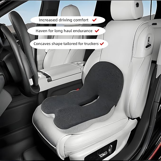 L-Shaped Memory Foam Seat Cushion with Lumbar Support-Ergonomic Car & Office Chair Cushion for Sciatica, Coccyx & Back Pain Relief Supports Hips & Back for Drivers & Long Sitting (Black Grey)