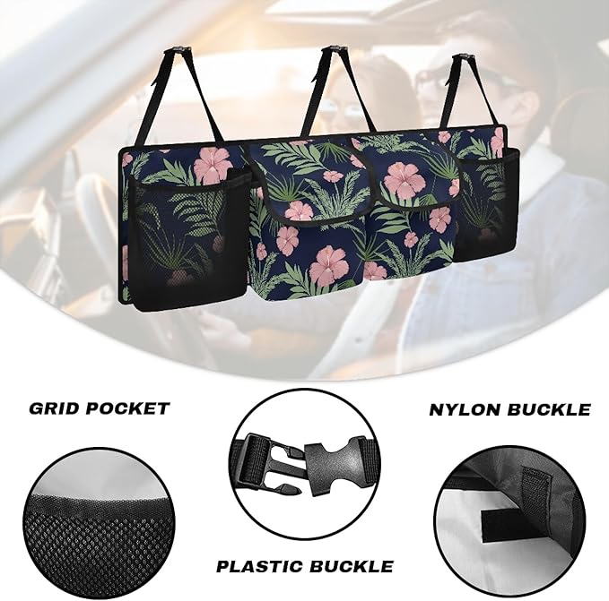 Trunk Organizer for SUV, Sedan, Van, Car Organizers and Storage with Lid (37.01"*11.8"), Oxford Cloth Car Organizers Storage Bag for SUV/MPV/Truck, Hawaii Floral Leaves