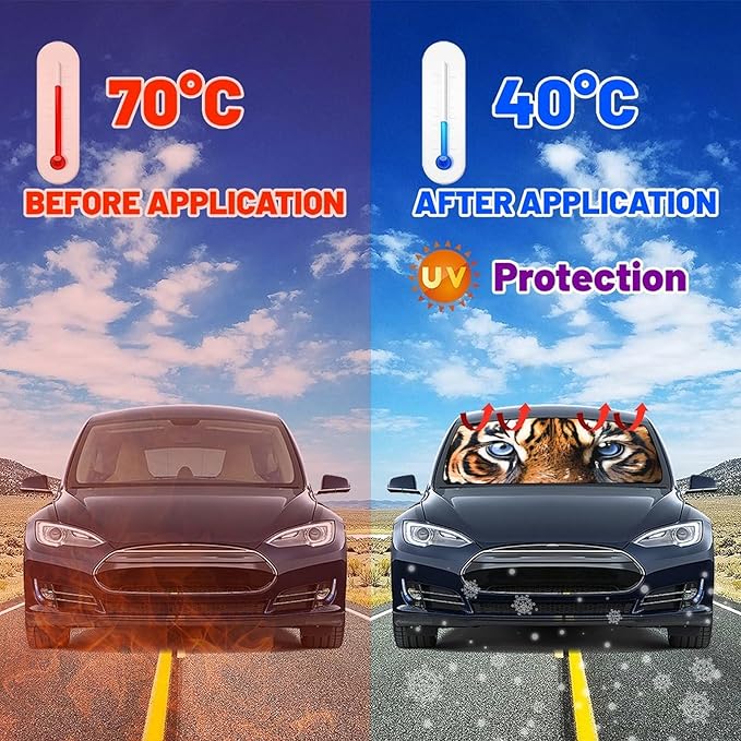 Socira Tiger Eye Car Window Shades Windshield Sun Shade Umbrella Foldable Tiger Sunshade for Front Window Auto Windshield Sunshade Covers Car Accessories 57'' X 30''