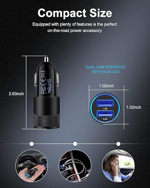 AILKIN [5pcs] Car Charger Adapter, USB Multi Port Cigarette Lighter Fast Charging Power Block Plug for iPhone 17 16 15 14 13 Pro Max, Samsung Galaxy S25 S24 Ultra S8, 3.4A Dual Cargador Carro for Car