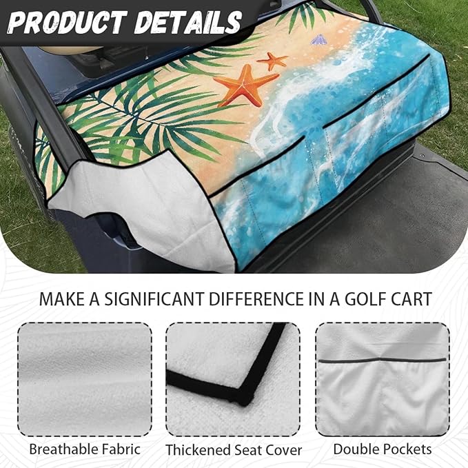 Biyejit Golf Cart Seat Covers with 4 Pockets Golf Cart Seat Towel Blanket Fits 2-Seat Golf Carts, Golf Cart Accessories