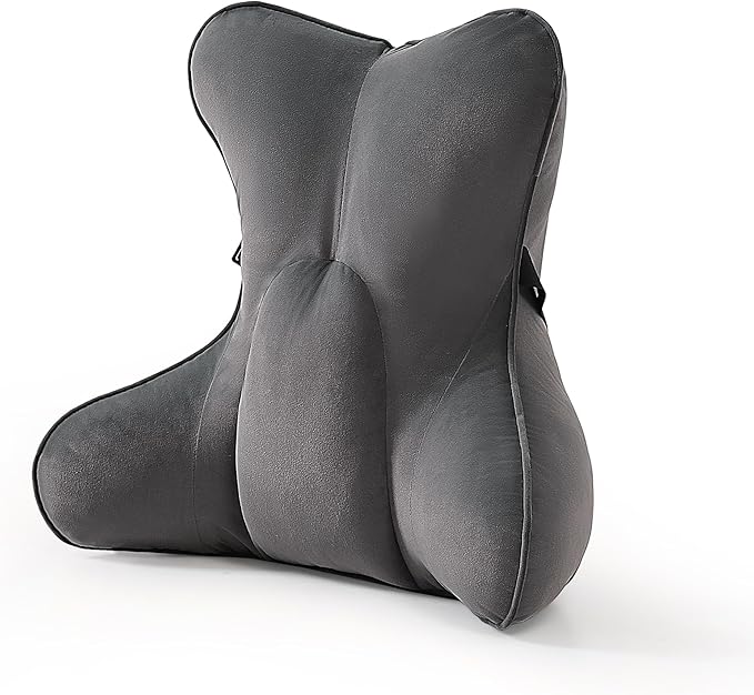Lumbar Support Pillow (Pat. Pend) for Office Chair, Couch, Recliner & Car Seat, Ergonomic Back Support for Lower Back Comfort, with Adjustable Strap to Stay in Place, Steel Gray