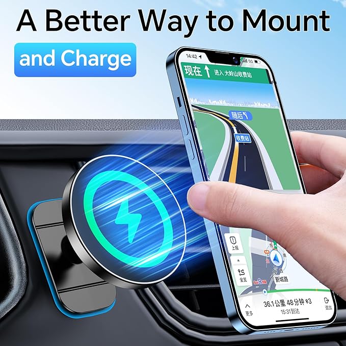 Coolpow for Magsafe Car Mount Charger【100% Stable】 15W Magsafe Car Charger Magnetic Phone Holders for Your Car Accessories for Women Men Gifts for Mothers Day Wireless Car Charger for iPhone 17 16 15