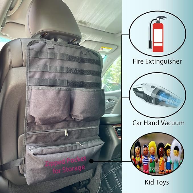 Car Backseat Organizer with Multi-Pockets for Stores Car Accessories, Vacuum and Short Fire Extinguisher-Seat Back Organizer Universal Fits Jeep F150 SUV Truck Pickup