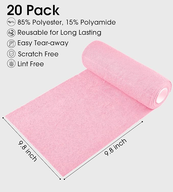 KitchLife Microfiber Cleaning Cloth Roll - Tear-Away Reusable Microfiber Paper Towels, Lint-Free, Washable, 20 Sheets for Kitchen, Car, Dishes, and Sensitive Surfaces (Pink)
