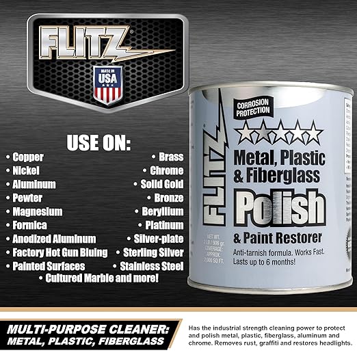 Flitz Metal Polish Paste - 2lb Can of USA-Made Polish for Solid Chrome, Stainless Steel, Aluminum- Non-Abrasive for Light Oxidation - Requires Manual Buffing - Not for Plated/Coated Surfaces (1 Pack)