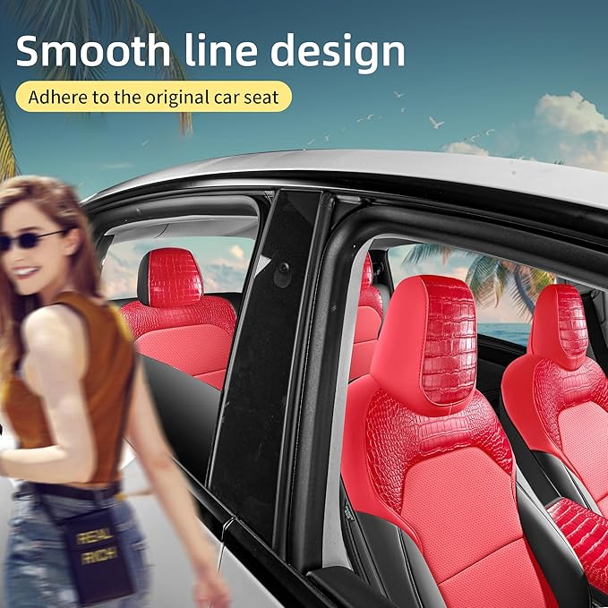 Seat Cover for Tesla Model Y Juniper 2025-2026 Custom Fit Leather Seat Cover Full Set (Crocodile Red+Black 25-26)