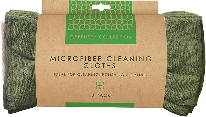 Bamboo Naturals Microfiber Cleaning Cloths, Attract Dust Like a Magnet, Use Wet or Dry, Ultra-Soft and Non-Abrasive, Reusable anad Durable, Machine Wash, Green and Tan, 10 Pack