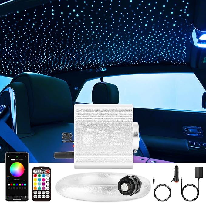 CHINLY 570pcs Starlight Headliner Kit,Twinkle Star Lights for Car Ceiling,APP Star Light Headliner Kit,Music Mode Starlights Headliner Kit,Fiber Optic Lights Star Light, (0.03in+0.04in+0.06in)*9.8ft