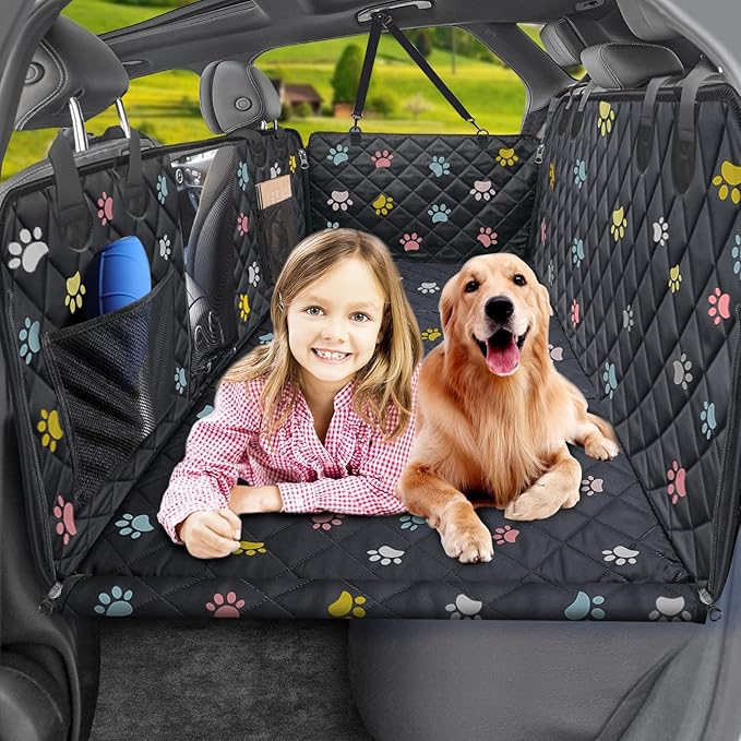 URPOWER 2026 Upgraded Back Seat Extender for Dogs - Large Hard Bottom Dog Car Seat Cover Holds 550lbs, Waterproof Dog Hammock Pet Bed with High-Density Foam Non-Slip Backseat Protector