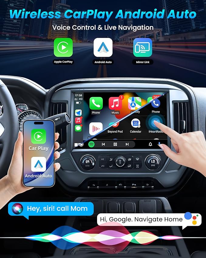 13.1 inch 12 Core+128GB Car Radio for Chevy Silverado 2014-2018: 2K QLED Touch Screen, Android 13 Stereo with Wireless CarPlay Android Auto 5G WiFi GPS Bluetooth FM/AM DSP 48EQ SWC Backup Camera