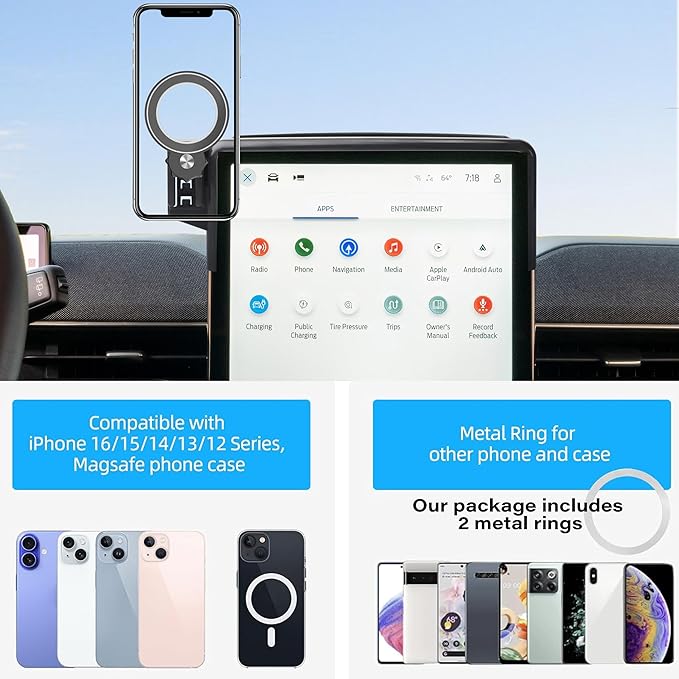 Car Phone Holder for Ford Mustang Mach-E 2021-2026 Accessories Apply to 15.5 Inch Touch Screen Fixed Clip Magnetic Cell Phone Mount Hands-Free 360 Degree Rotation