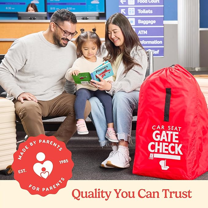 J.L. Childress Gate Check Travel Bag for Car Seats - Car Seat Travel Bag for Airplane, Fits All Baby & Infant Carriers, Airport Accessories for Gate Check, Flying Essentials, AirTag Compatible - Red