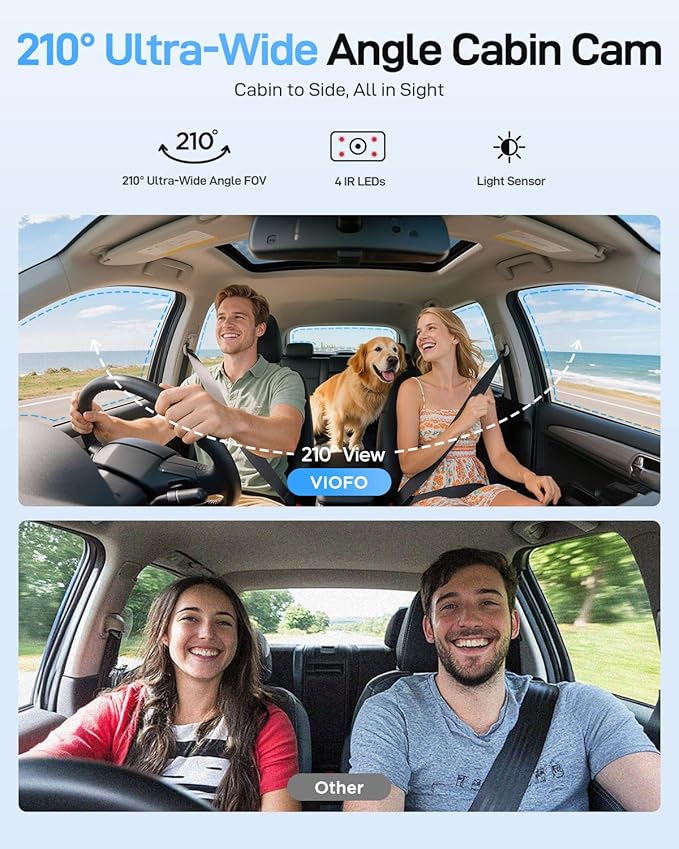 VIOFO A229 Ultra 3 Channel Dash Cam, Dual 4K + 1080P, 210° Fisheye Cabin Car Camera, Triple STARVIS 2 Sensors with Dual 4K HDR, Faster 5GHz Wi-Fi & GPS, Smart Voice Control, Super Night Vision 2.0